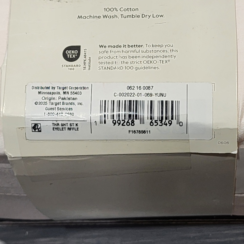 Threshold King Performance Sheet Set 400TC Cotton Sateen Eyelet Ruffle Ivory 4pc - Picture 7 of 8